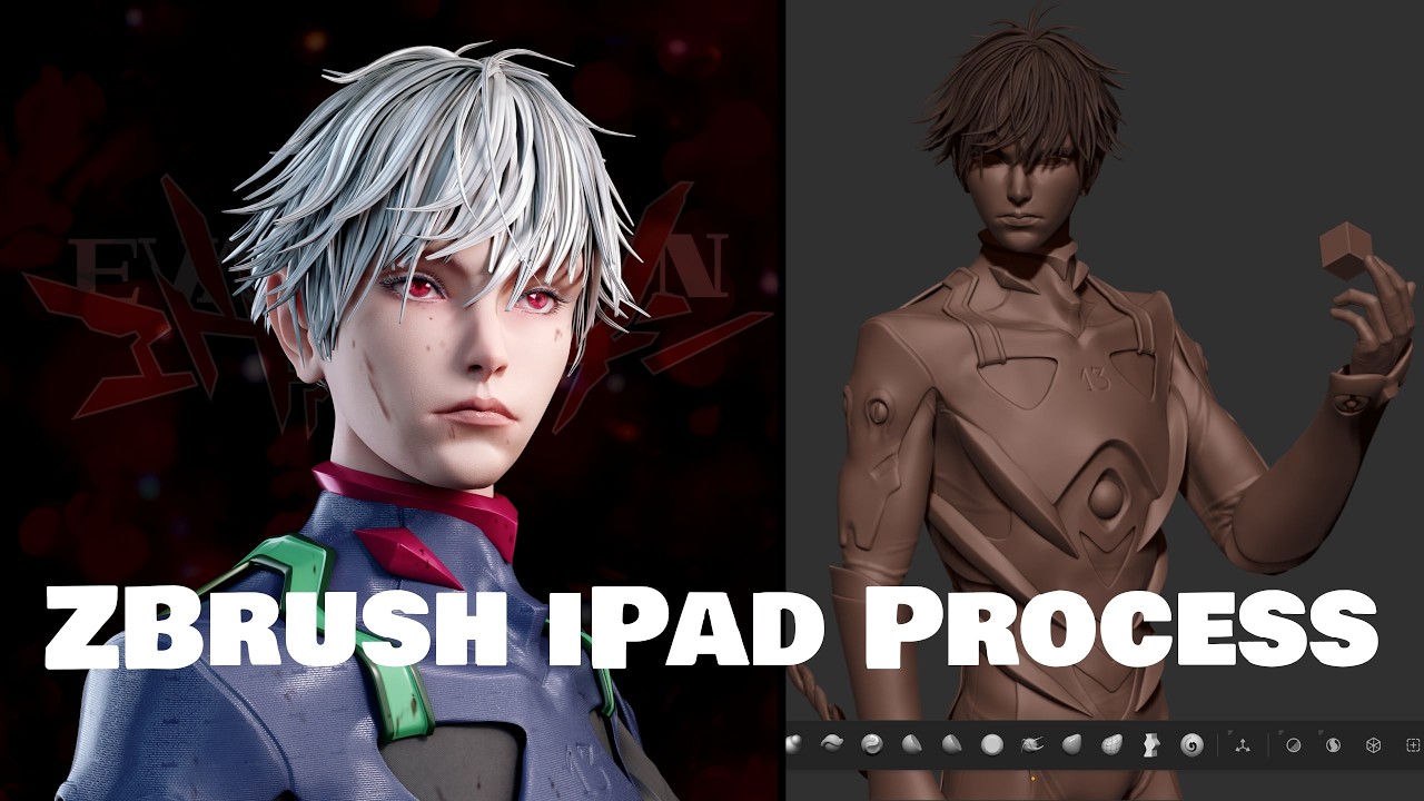 Sculpting Kaworu Nagisa Neon Genesis Evangelion ZBrush iPad 
