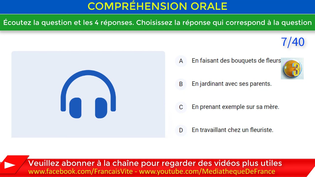 💯 Test TCF, Test d'entraînement au TCF, Réussir TCF Numéro 10, Partie 1