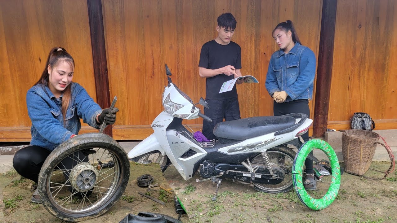 Replaced the tires and inner tubes on my motorbike to pay off my debt to my grandmother's farm owner