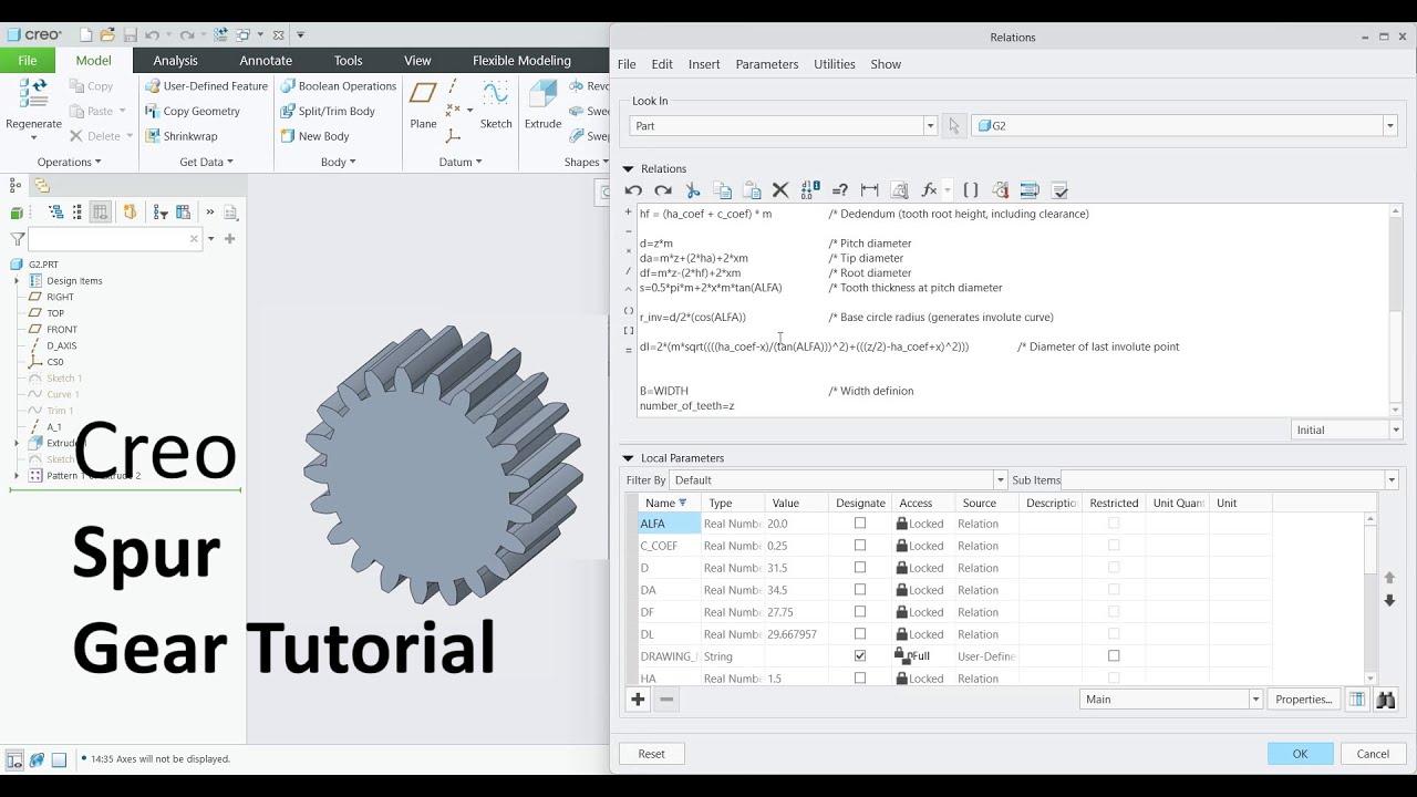 Creo Parametric Spur Gear Tutorial: Full Guide + Copy-Paste Relations
