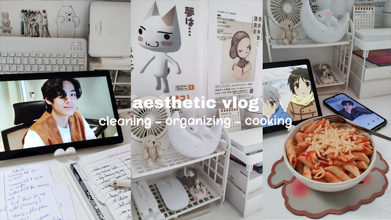 Aesthetic Vlog: Clean & Organize with me, cooking, Playing, watching anime I Productive Day