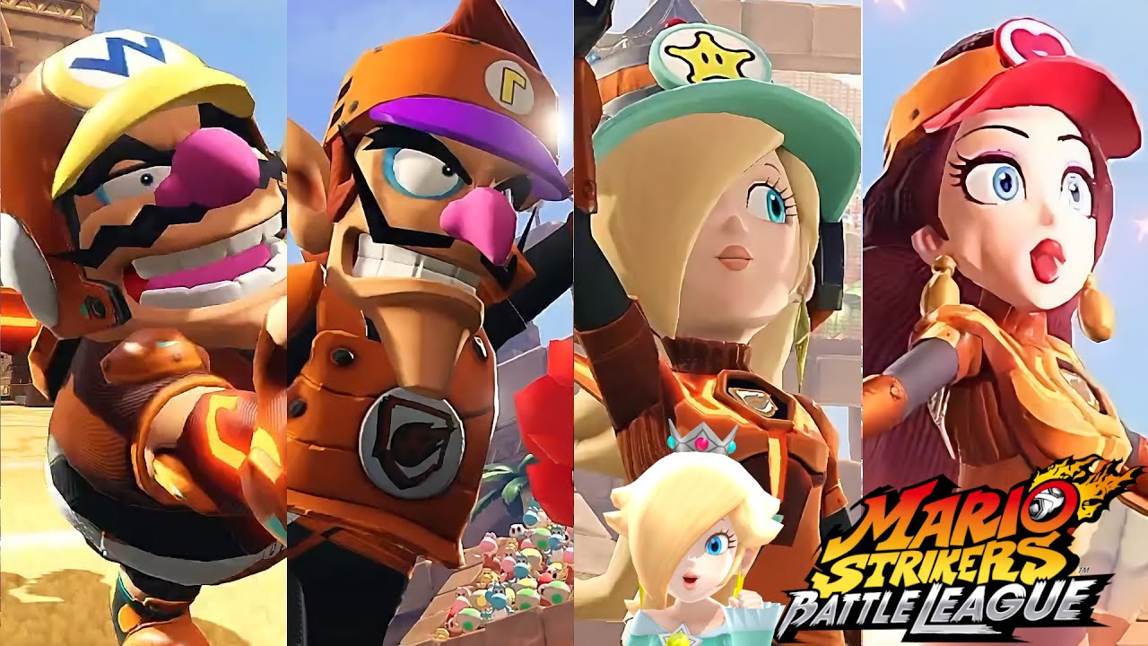 Mario Strikers Battle League Wario Waluigi Rosalina and Pauline Gameplay in Desert Ruin