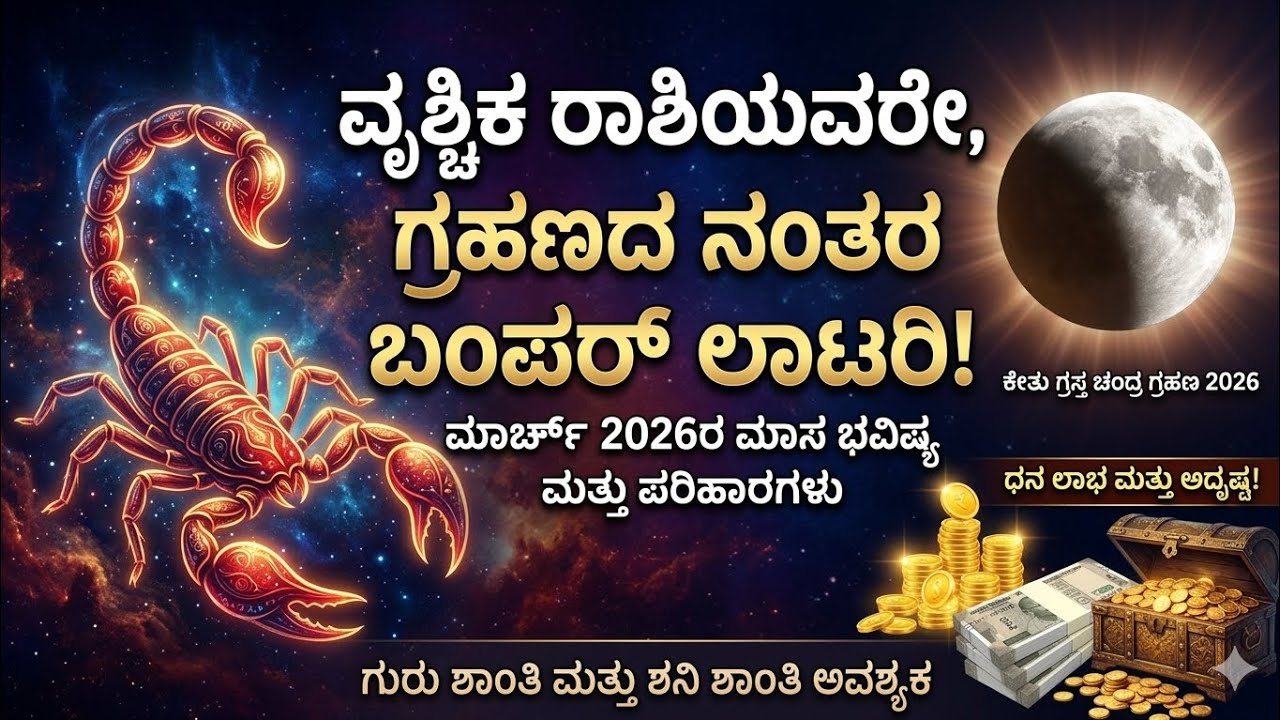 ವೃಶ್ಚಿಕ ರಾಶಿಯವರಿಗೆ ಚಂದ್ರ ಗ್ರಹಣ ತರಲಿದೆ ಬಂಪರ್ ಲಾಟರಿ! ಅಷ್ಟಮ ಗುರುವಿನ ಕಾಟಕ್ಕೆ ಇಲ್ಲಿದೆ ಮುಕ್ತಿ.