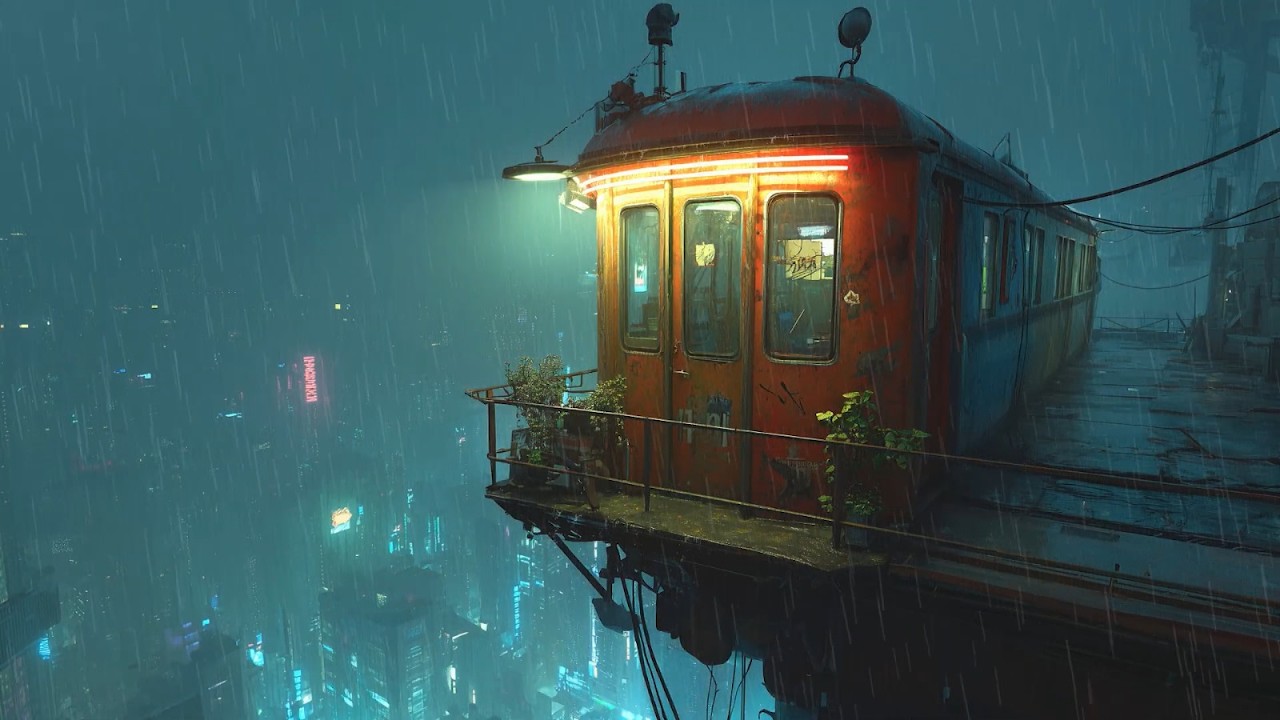 Cyber Rain Sparkle 🌃 Futuristic Lofi Hip Hop | Calm & Deep Work Train Cabin Space
