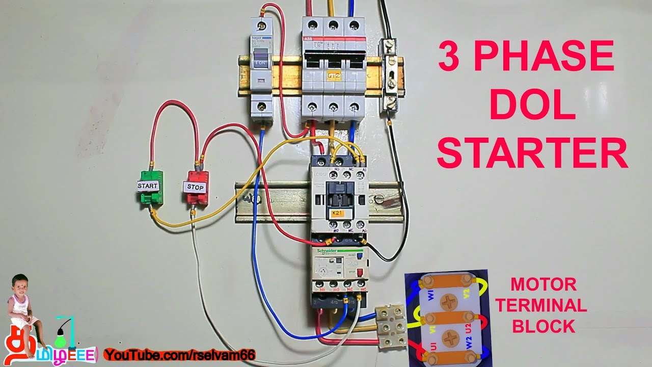 3 phase DOL starter connection, three phase induction motor DOL starter in Tamil and English