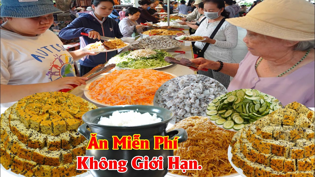 Hàng ngàn người đổ xô lên chùa ăn chay miễn phí ngày đầu tháng 2 AL hàng chục món ăn không giới hạn