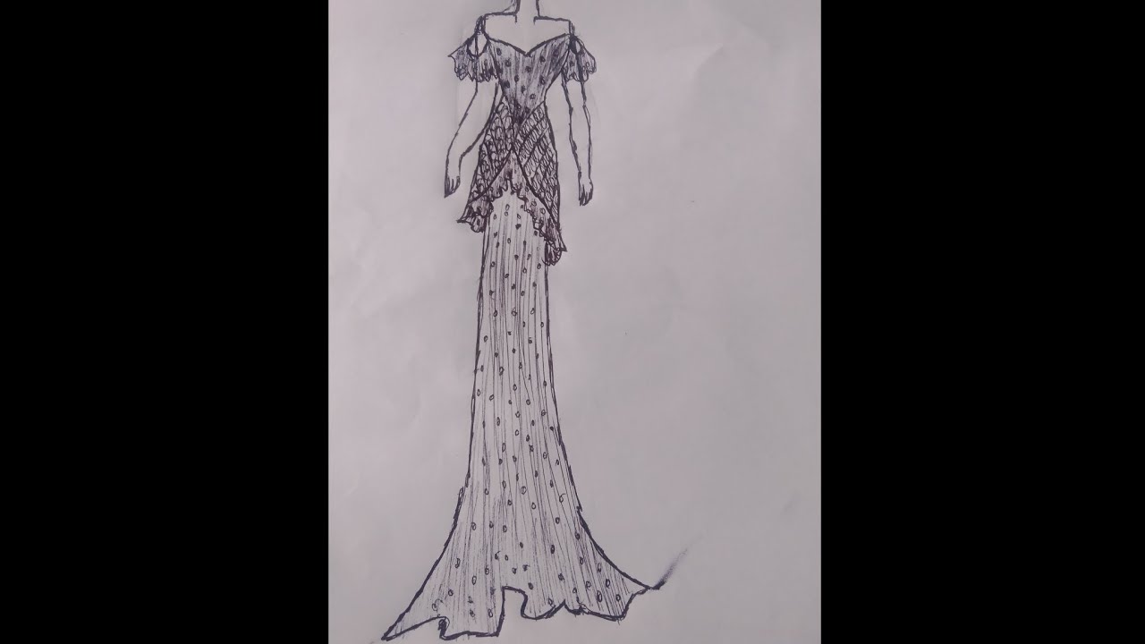 Elegant designer dress sketch design step by step watch full sketch video 