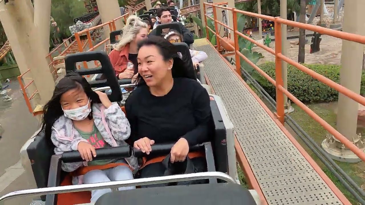 Knotts Berry Farm Jaguar Rollercoaster with Susan, Chloe, Jacob, and Harlan (lots of grey hair!)