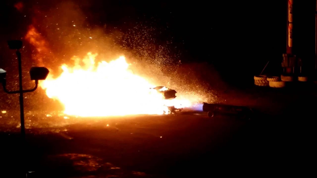 Elko Speedway Green Mamba Jet Car & bus on fire after 09/27/2014