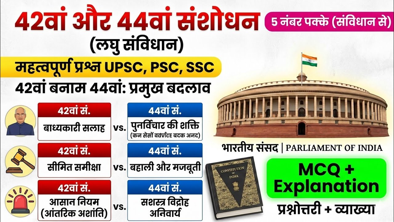 42वां 44वां संविधान संशोधन || भारतीय संविधान || 42वां संविधान संशोधन अधिनियम 1976 