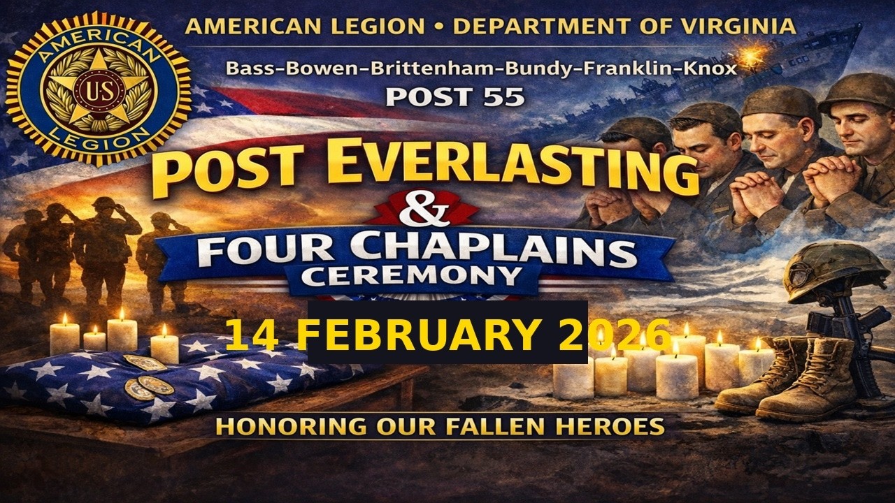 American Legion, Department of Virginia, Post 55, Post Everlasting and 4 Chaplains 14 February 2026