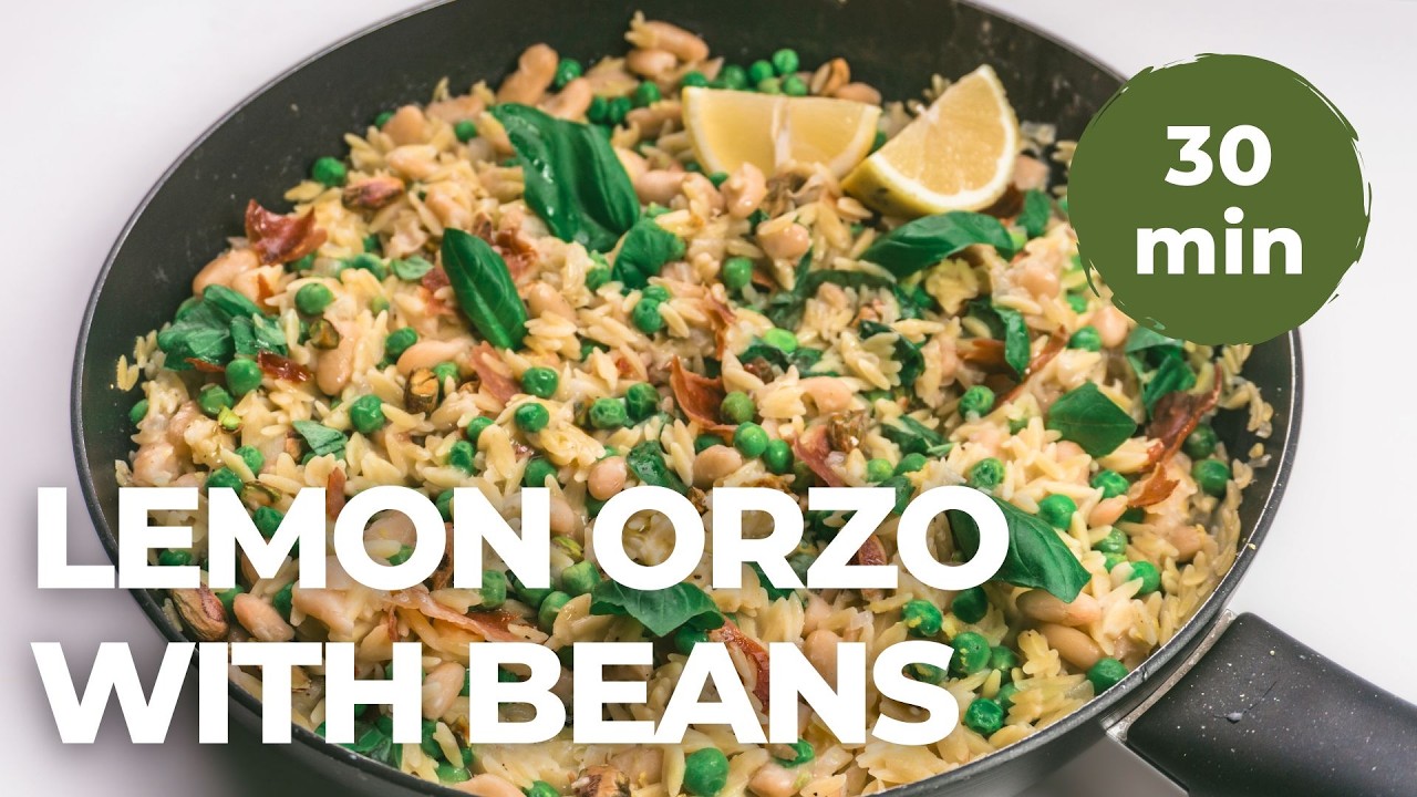 Creamy Lemon Orzo with White Beans, Peas & Crispy Prosciutto | Easy One-Pan Dinner