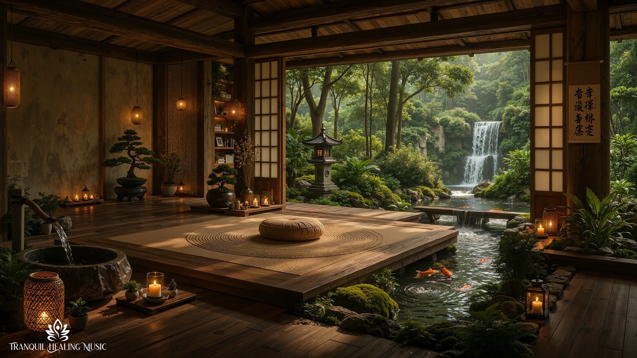 Meditation Zen Music For Restore Inner Peace | Tranquil Sanctuary With Waterfall For Calm The Min...