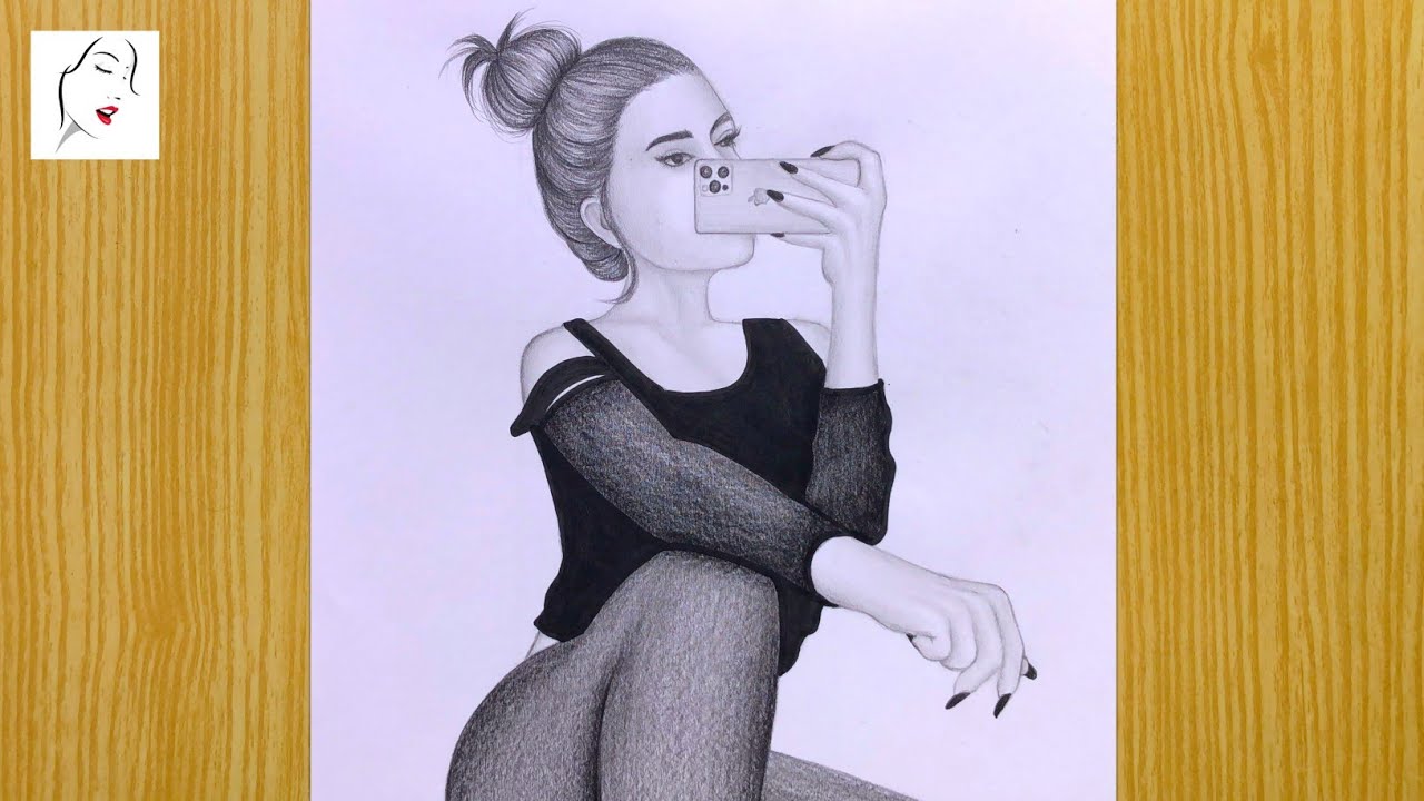 How to draw a Taking Selfie Girl step by step | Pencil Sketch Drawing | The Crazy Sketcher