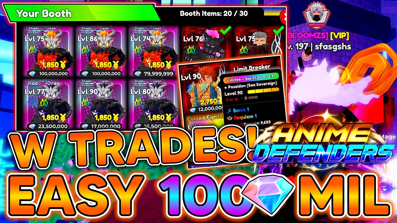 ANIME DEFENDERS! HUGE W TRADES! GOT 100,000,000+ GEM PROFITS! Easy W Trades In Anime Defenders