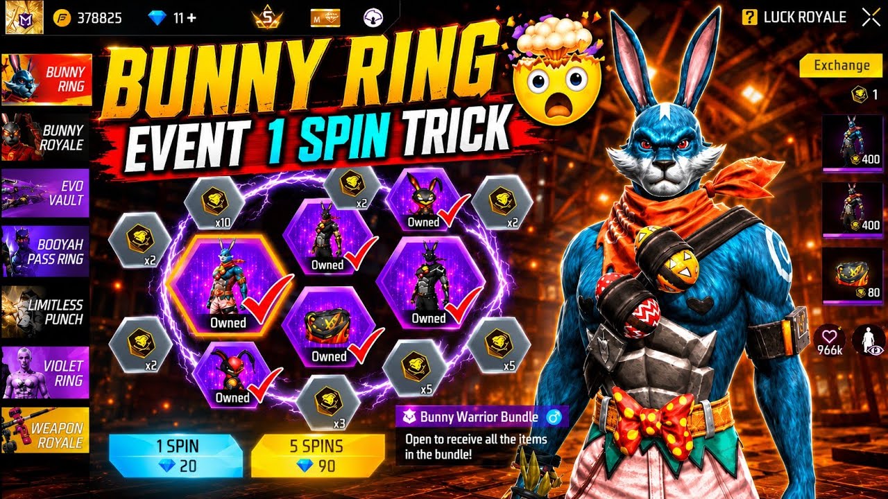 Bunny Ring Event - One Spin Trick 🤯 20 Diamond Bunny Bundle? New Lucky Spin Secret Trick | Free Fire
