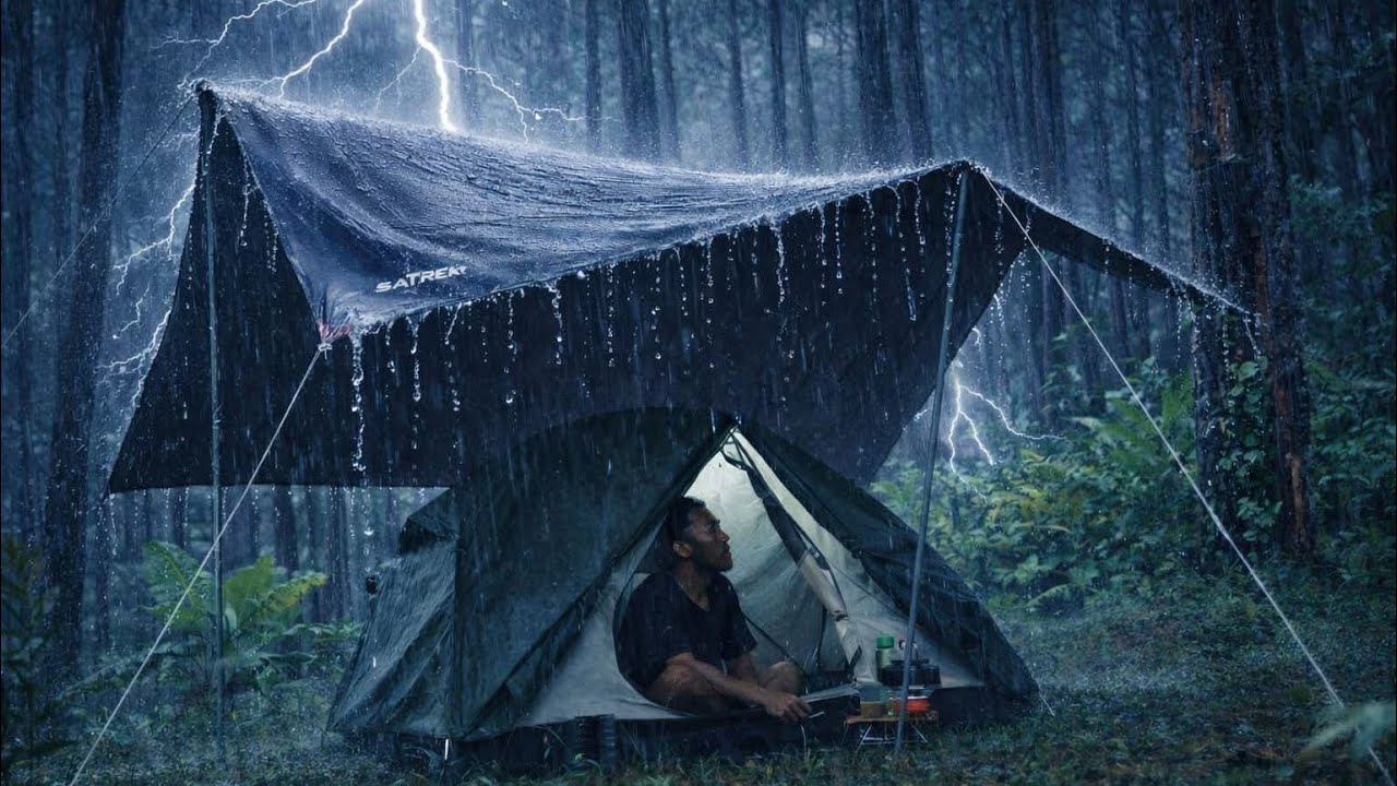 CAMPING IN THE MIDDLE OF THE FOREST, ENJOYING THE RAIN AND RELAXING IN A WARM TENT⛈️