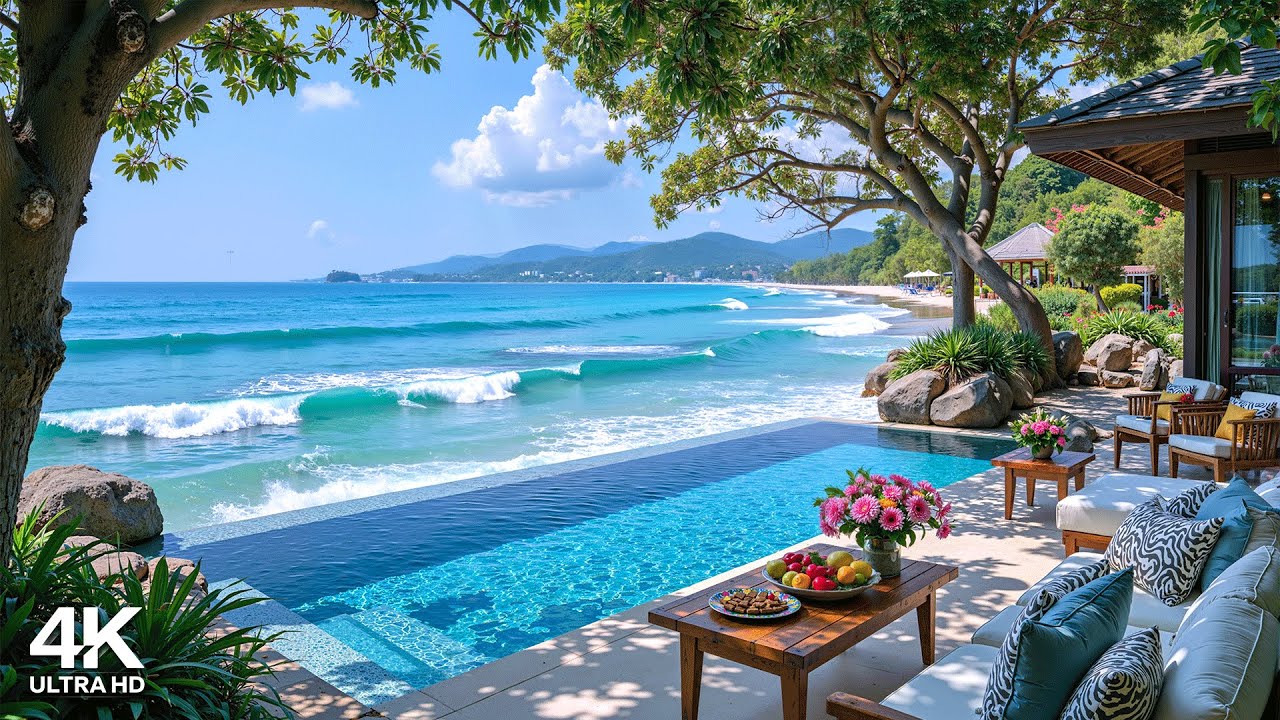 Sweet Jazz at Beach Morning Ambience ~ Relaxing Bossa Nova Guitar & Ocean Waves Sound for Great Mood
