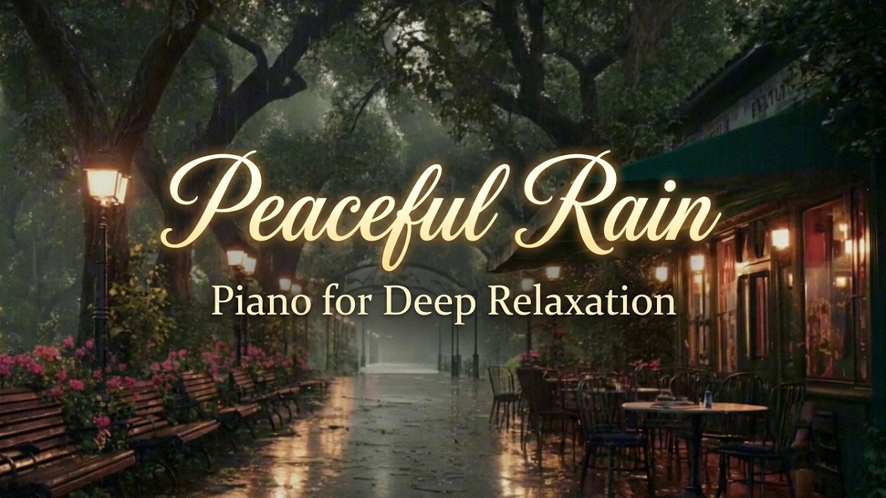 Golden Lantern Rain 🌙 Gentle Piano & Night Village Ambience for Relaxation