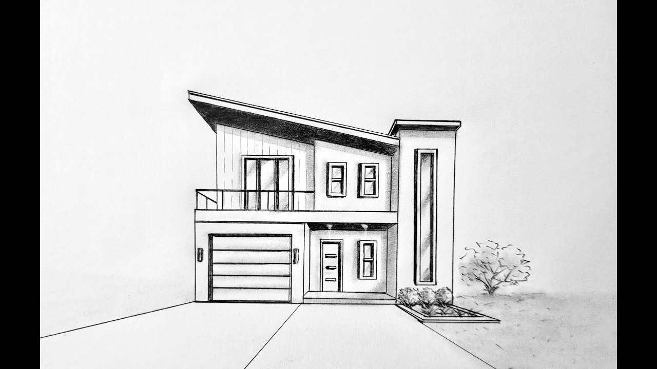 How to draw a house in one point perspective