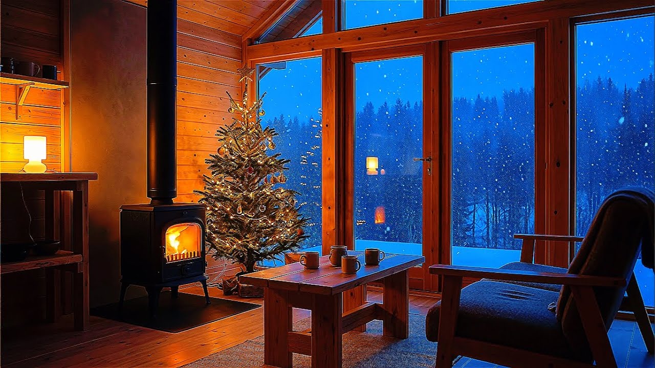 Cozy Winter Cabin Fireplace ❄️ Cabin Fireplace & Calm Relaxing Music