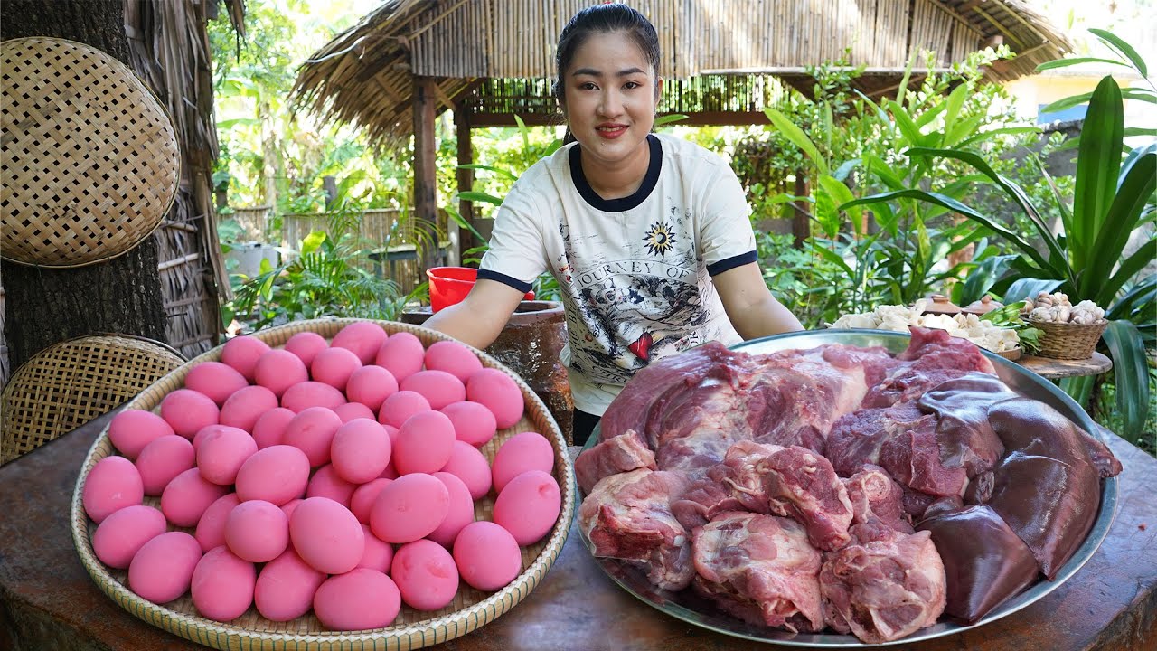 '' Pink egg and Pork cooking '' Yummy food cooking with unique style - Amazing cooking skills
