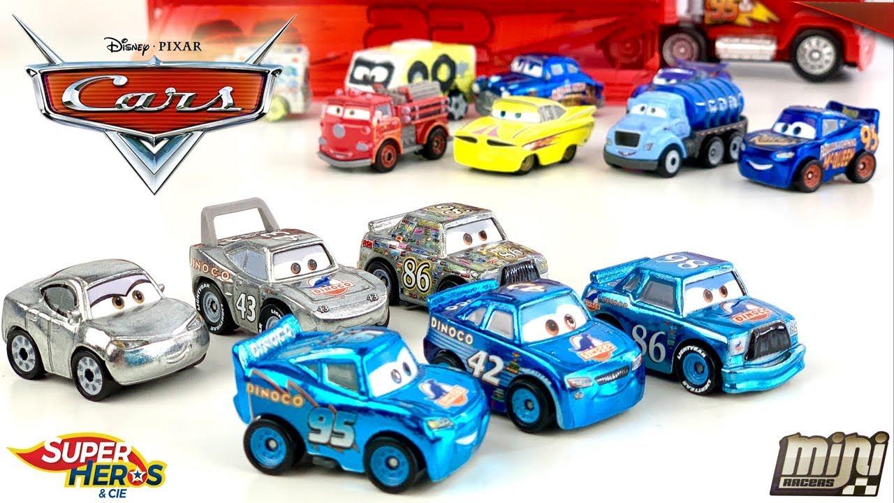6 Mini Racers Disney Cars Wave 4 Silver Dinoco Métallique  McQueen Jouet Voitures français