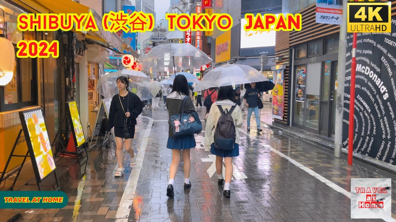 【4k hdr】 3 Hours Rainy day Walk in Shibuya (渋谷) Tokyo Japan | Relaxing Natural City ambience