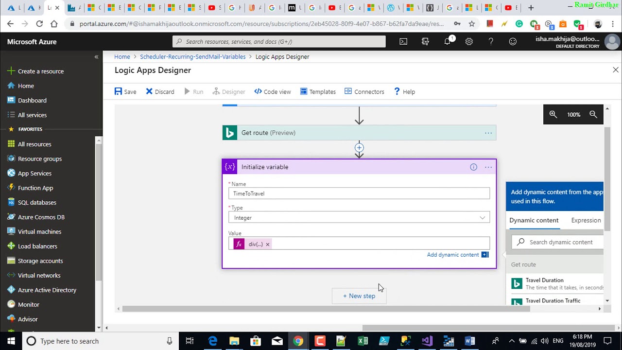 Azure Logic App - Recurring Schedule - Bing Map API - Variable - Conditional Control-