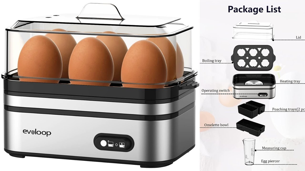 Evoloop Rapid Egg Cooker Electric 6 Eggs Capacity, Soft, Medium, Hard Boiled, Poacher, Omelet Maker