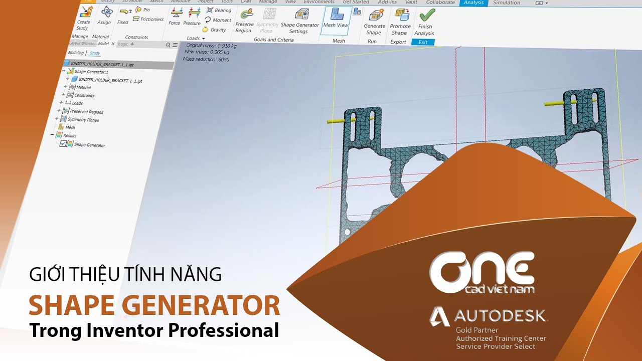 OneCAD | Giới thiệu chức năng tối ưu vật liệu trong Invetor Professional Shape Generator