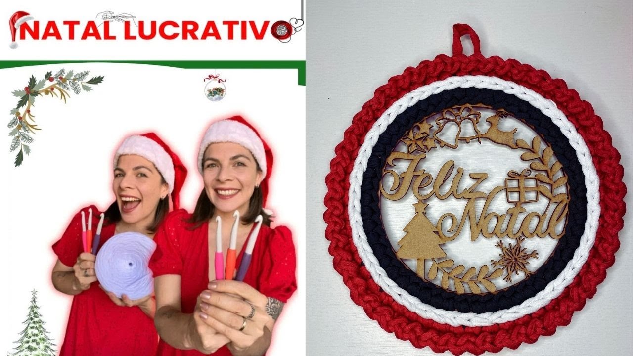Como fazer Guirlanda de Natal de Crochê em base de MDF com fio de malha residual - Arte em Si Ateliê