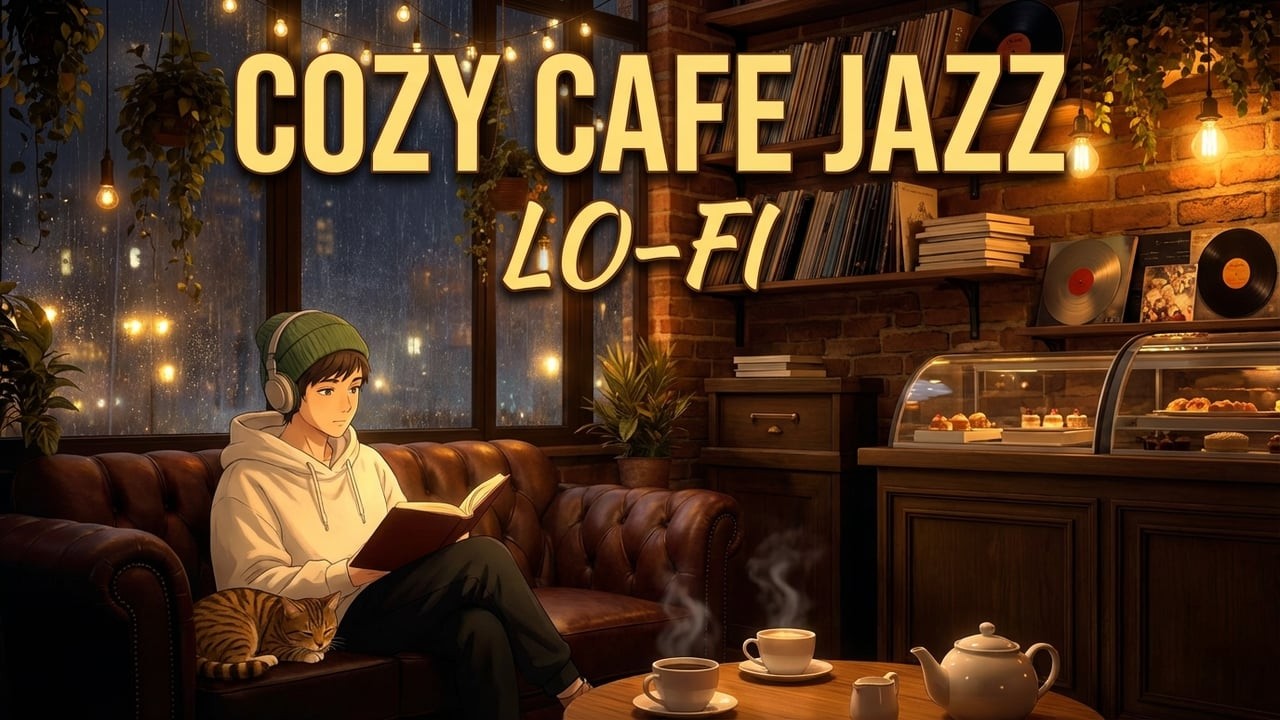 Peaceful Rainy Cafe | Lofi Study Music with Cute Sleeping Cat ✨