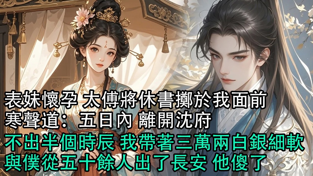 【一口氣看完】表妹懷孕 太傅將休書擲於我面前，寒聲道：五日內 離開沈府，不出半個時辰 我帶著三萬兩白銀細軟，與僕從五十餘人出了長安 他傻了#古言 #有聲小說 #情感故事