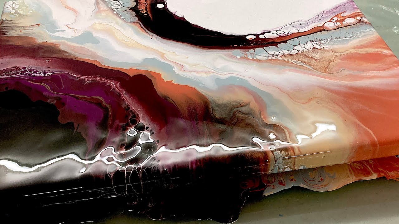 Elegant simplicity dutch pour with pearl cells. Acrylic pour painting easy, ASMR