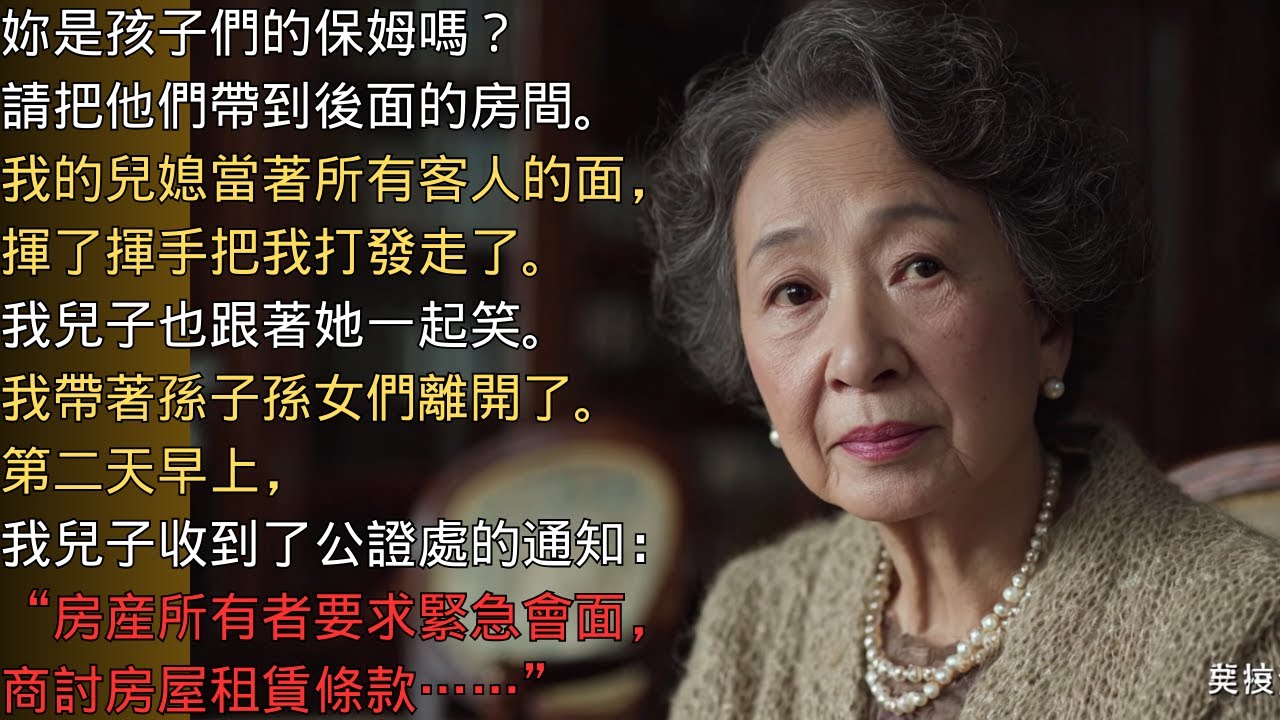我儿媳妇在派对上叫我“保姆”！她忘了这房子是谁的了！