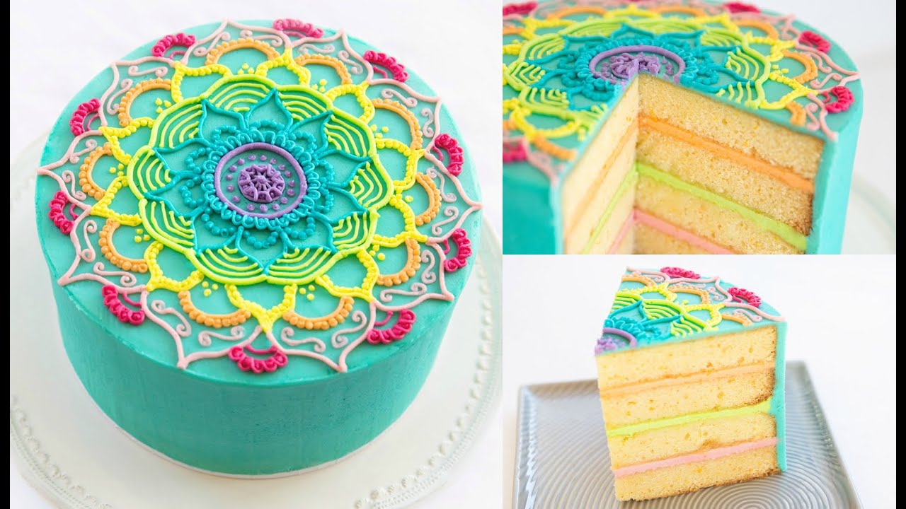 Rainbow Mandala Buttercream Cake Decorating Tutorial - CAKE STYLE