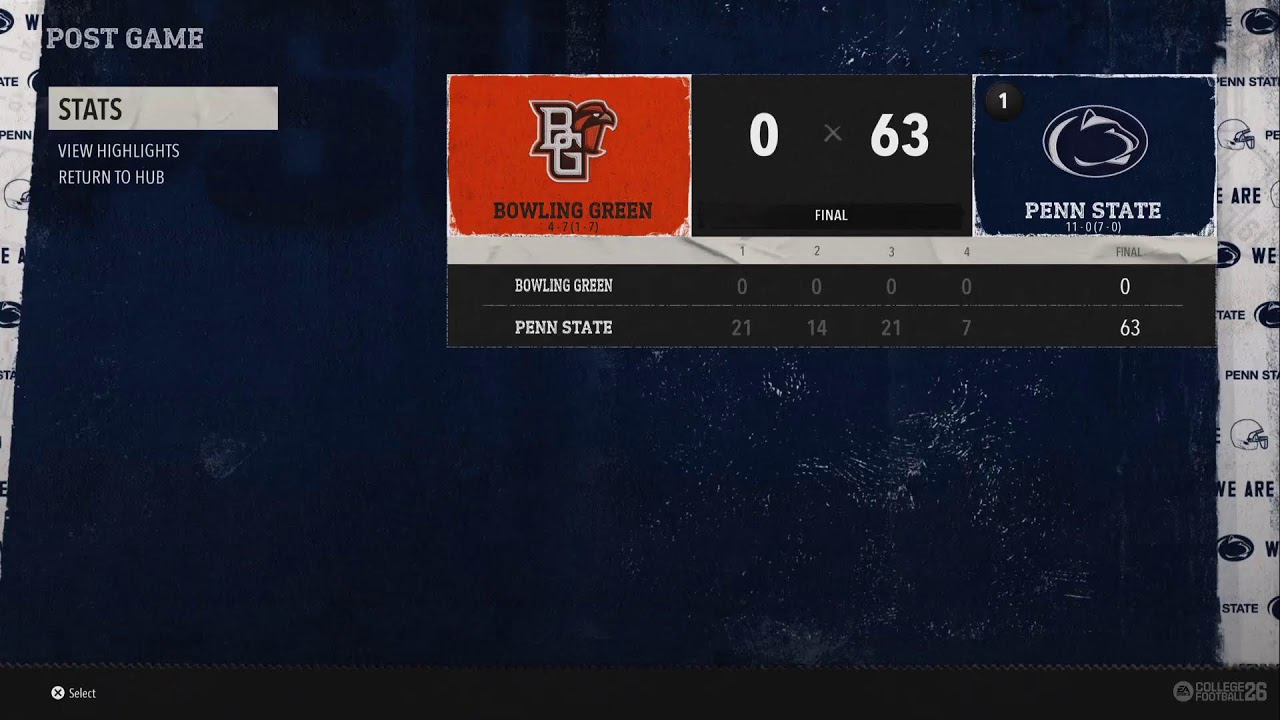 CFB26 SOCCER SIM League Bowling Green Falcons at Penn State Nittany Lions