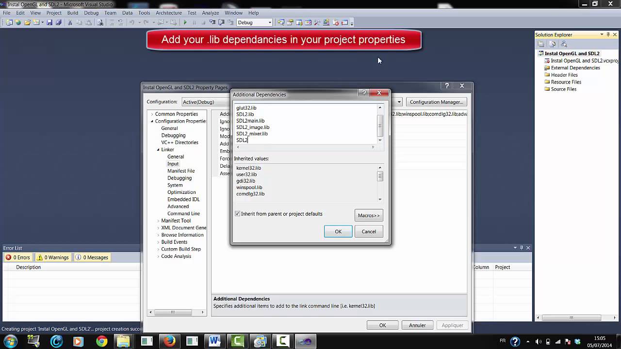 Visual Studio - Quick Installation and set up of OpenGL / SDL2 [HD]