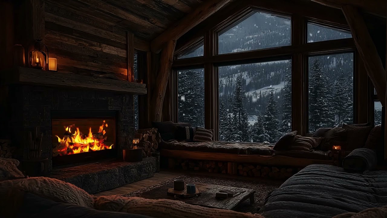 ASMR🔥Drift to Sleep on a Snowy Christmas Night | Crackling Fireplace,Blizzard & Dark Winter Ambience