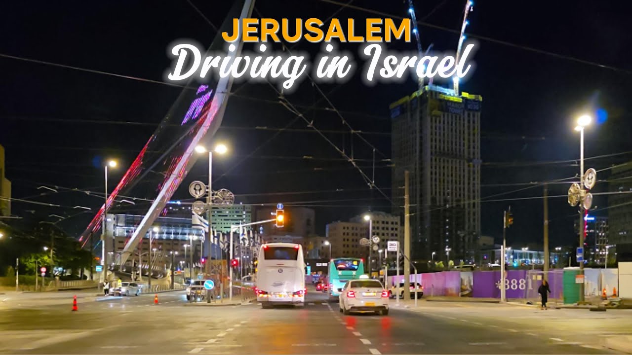Jerusalem at night. Driving in Israel 2025