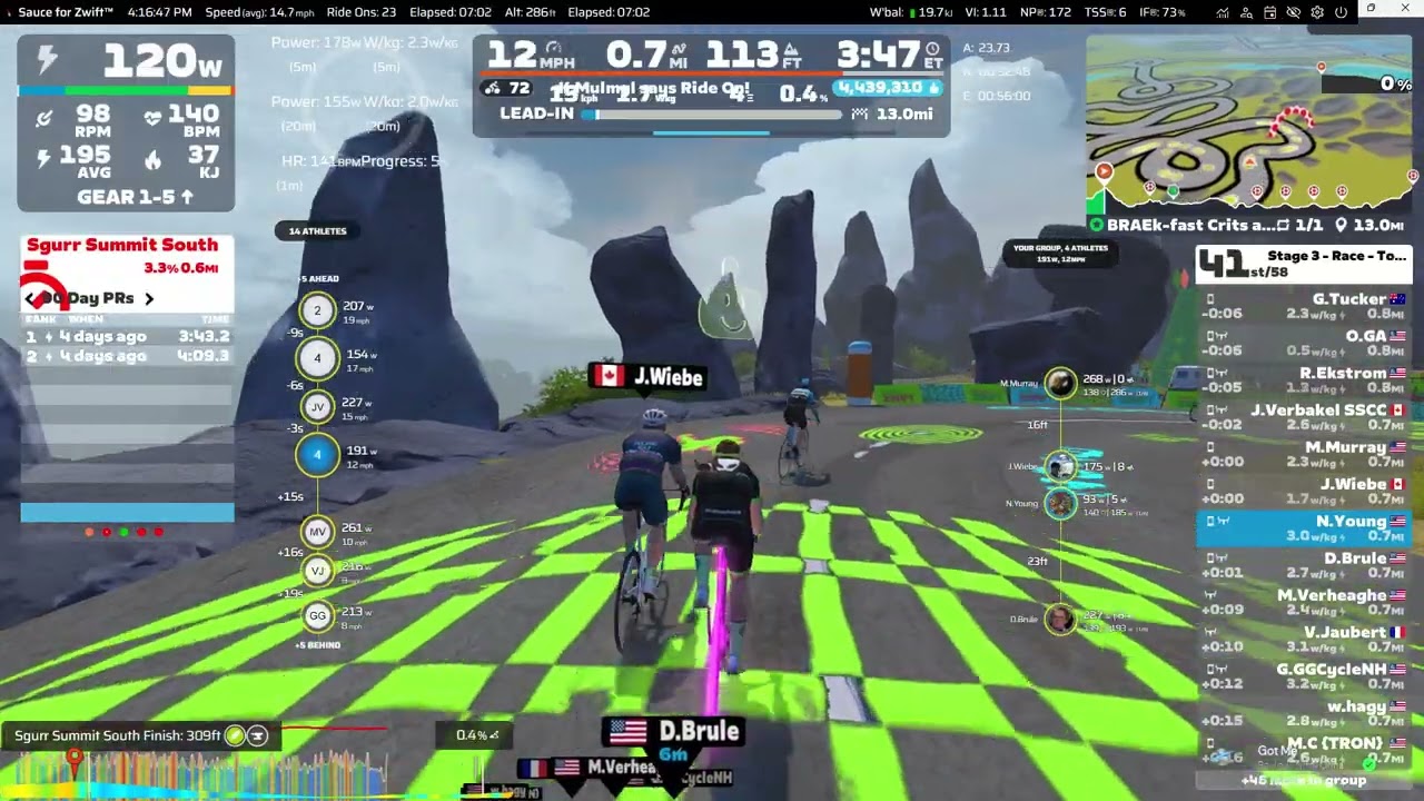 Virtual: Zwift - Race: Stage 3 - Race - Tour de Zwift (D) on BRAEk-fast Crits n Grits - 14.77 miles