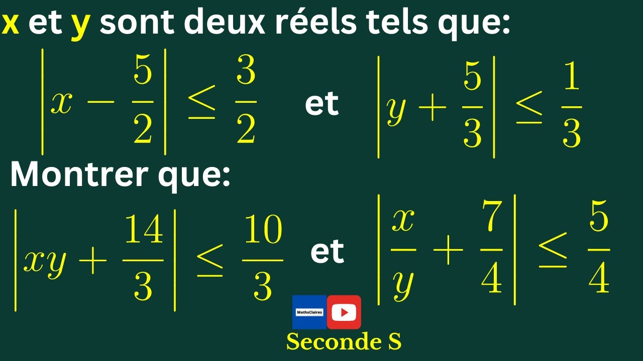 Intervalle et calcul approché: Comment trouver une inégalité avec xy et x/y en valeur absolue.2ndeS
