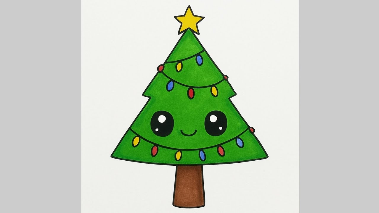 How to Draw a Christmas tree 🎄 Easy kawaii drawing @Drawings-i7k