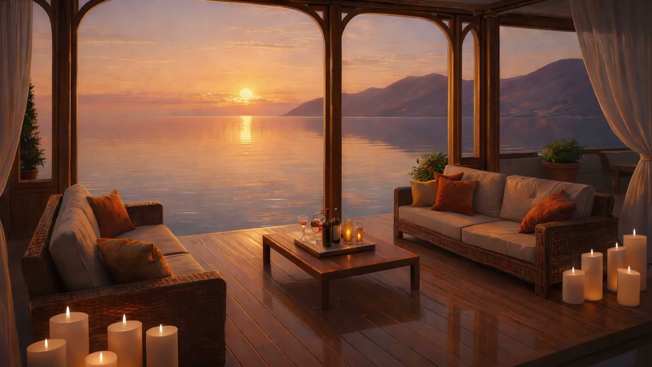 Golden Hour Mediterranean Escape 🕯️ Glassy Sea & Cozy Candlelight | 4K Ambience for Relax & Focus
