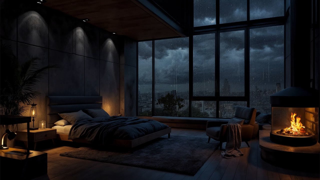 (NO ADS) City Rain at Night 💤⛈️ Gentle Window Rain & Calm Night Ambience for Relaxation