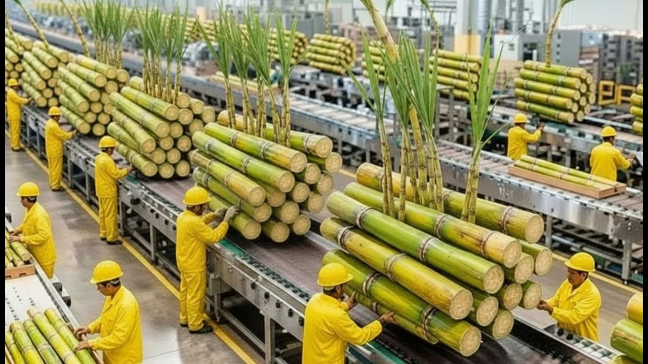 Inside a Giant Cane Sugar Factory | From Fresh Sugarcane to Shiny Crystal Sugar (Full Process)