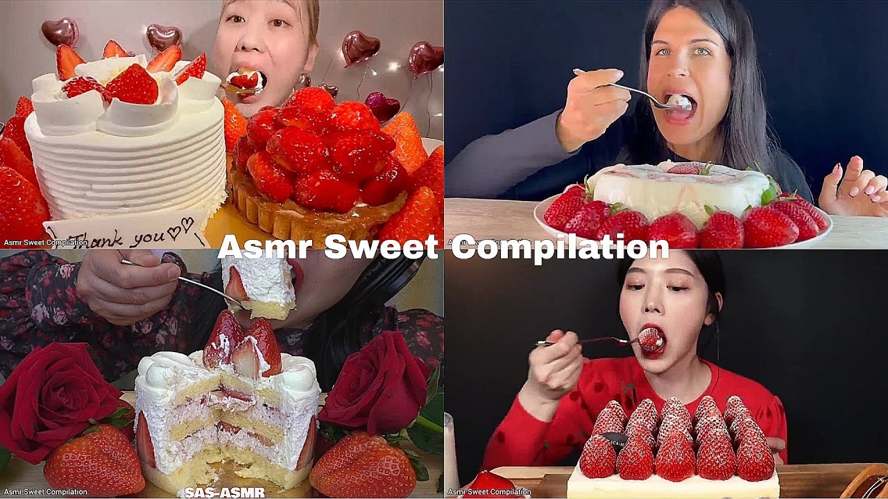 ASMR STRAWBERRY WHIPPED CREAM CAKE Compilation | No Talking | Only Bits | ASMR Mukbang | ASMR Food