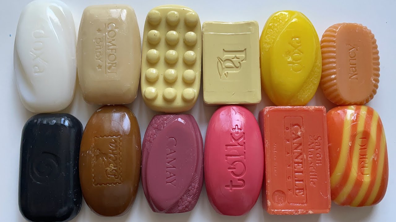 ASMR cutting of dry soap painted with transparent varnish