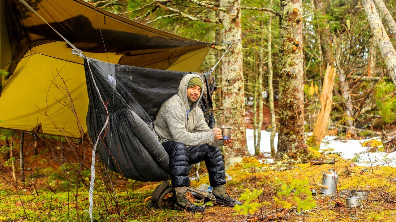 Camping In Rain With Hammock Tarp Shelter